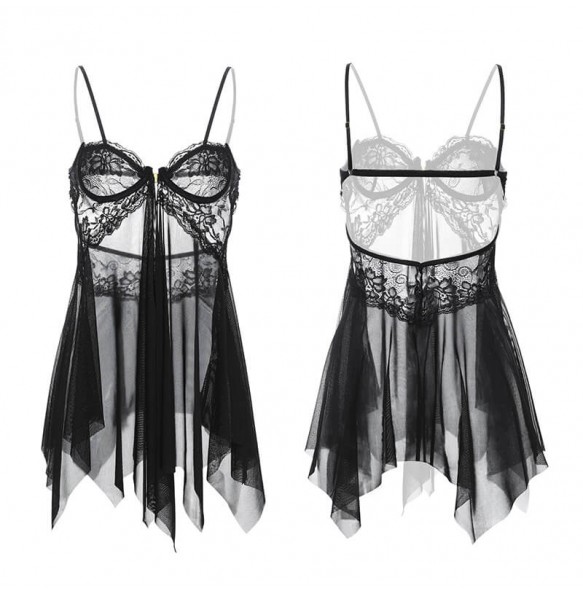 FEE ET MOI - Front-Open Sheer Underwire Dress (Plus Size - Black)